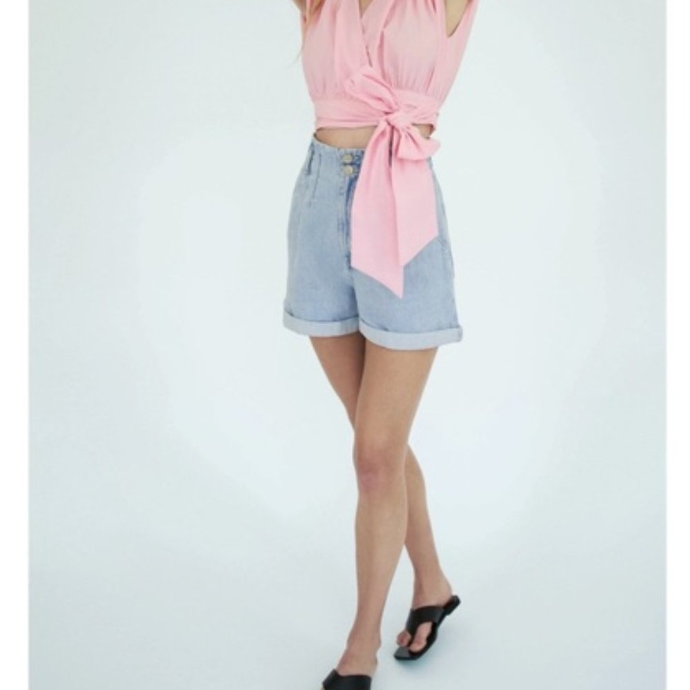 NWT ZARA Paperbag Denim Bermuda Shorts Size 34